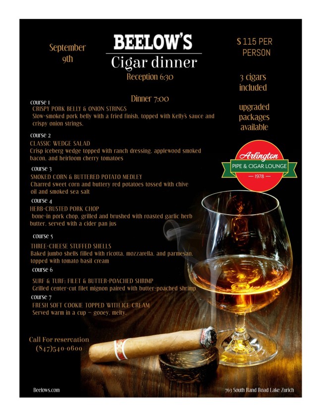 Seven Course Cigar Dinner at Beelow's Steakhouse